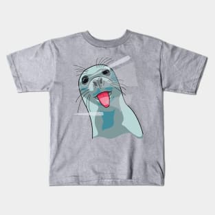 Whiskered Whimsy: Mischievous Seal Licking Glass Kids T-Shirt